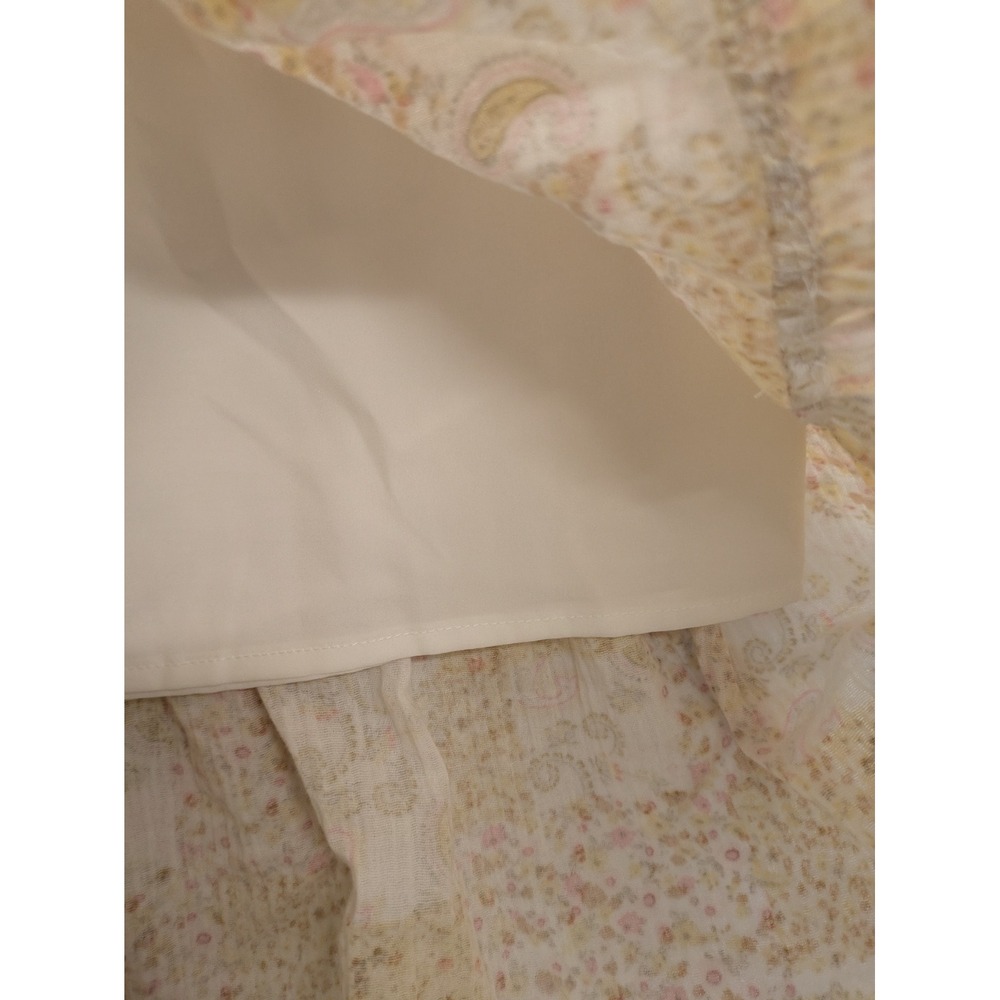 Floral Maxi Skirt Pastel Yellow White Elastic Waist Flowy Lined Summer Spring L - Picture 5 of 7